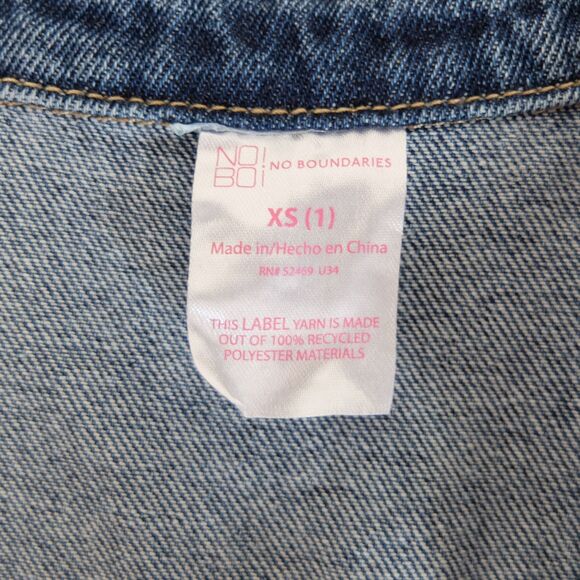 No Boundaries Juniors Distressed Dark Wash Short Sleeve Cropped Shacket Size XS - Picture 4 of 7